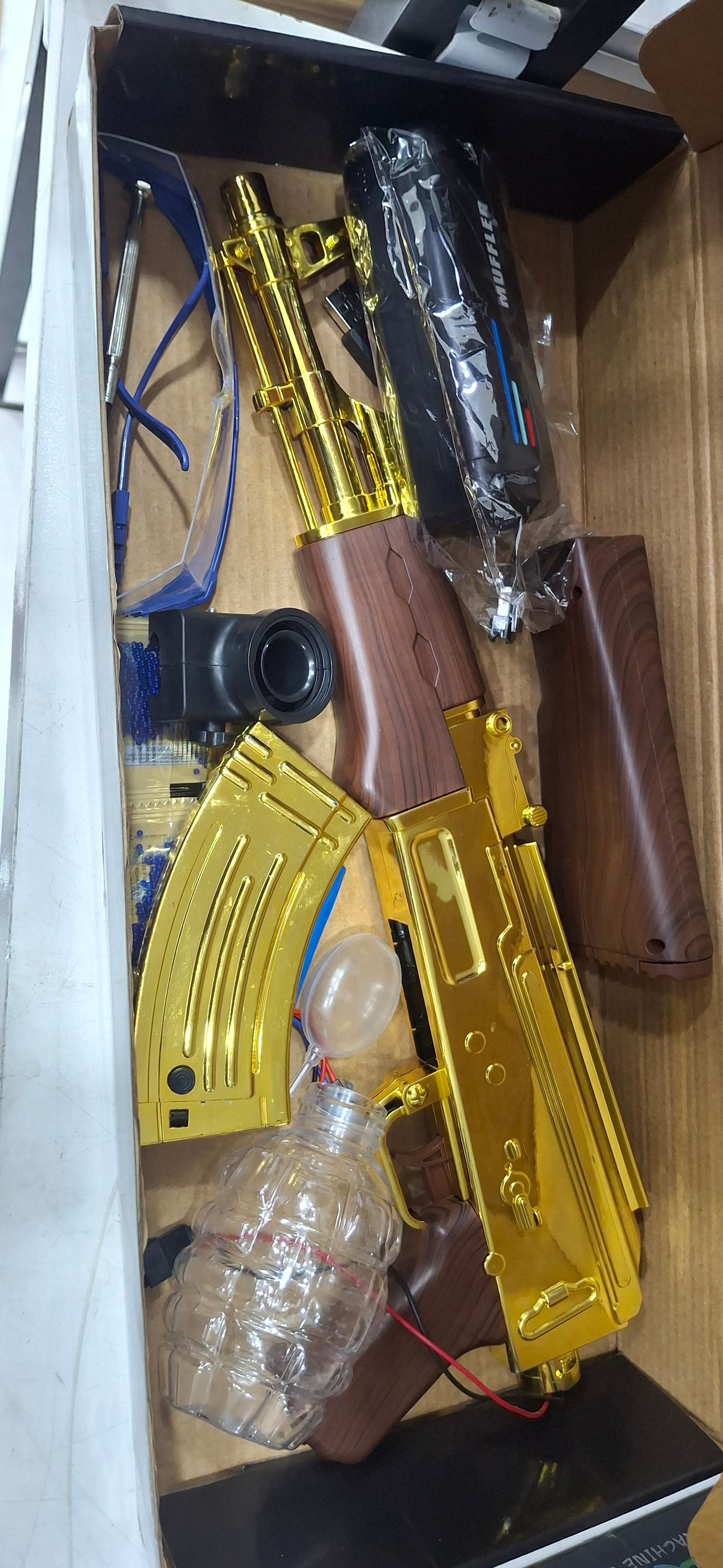 Golden Automatic Gel Ball Blaster Toy with Silencer – Water Bead Shooting Gun (AK47 Style)