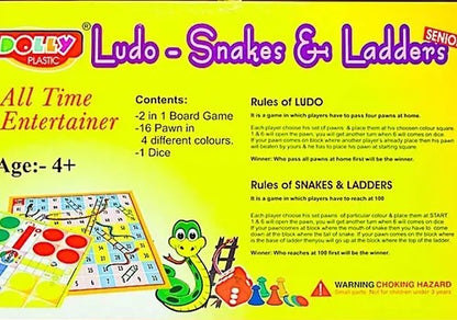 Premium 2-in-1 Ludo and Snakes & Ladders Board Game(Senor edition) – Durable Plastic Finish