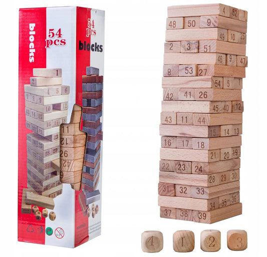 Classic Wooden Tumble Tower Game – Premium Stacking Blocks for Kids and Adults (Jenga Style)