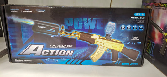 Golden Automatic Gel Ball Blaster Toy with Silencer – Water Bead Shooting Gun (AK47 Style)