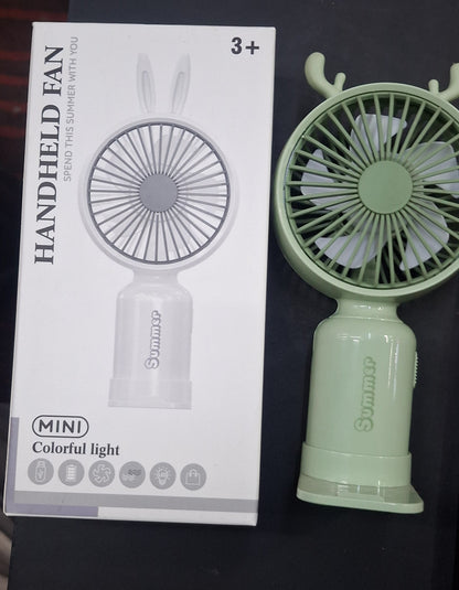 Portable Rechargeable Handheld Fan with LED Light – Mini Travel & Desk Fan