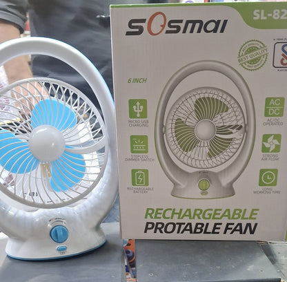 Sosmai 6-Inch Rechargeable Table Fan with LED Ring Light – Portable Desk Fan