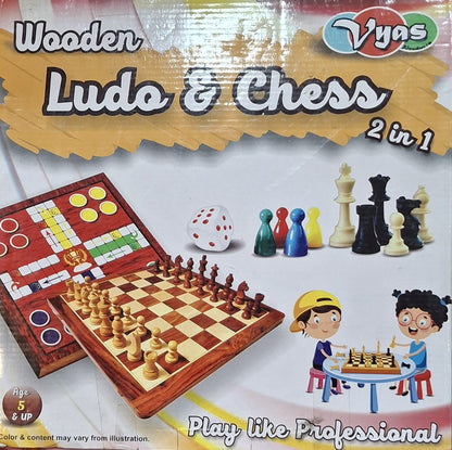 Vyas Classic Wooden 2-in-1 Board Game – Ludo & Chess (Large Edition)