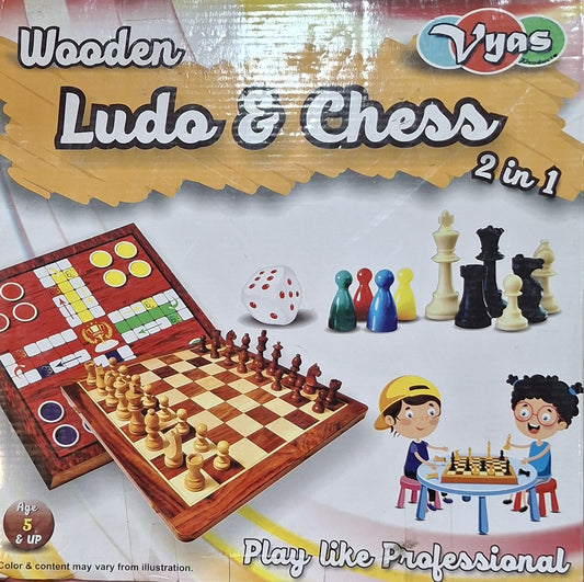 Vyas Classic Wooden 2-in-1 Board Game – Ludo & Chess (Large Edition)