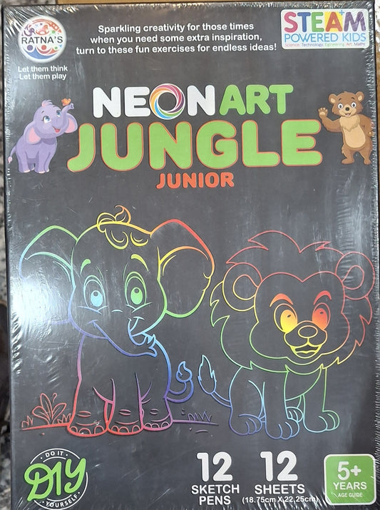 Ratna's Neon Art Junglee – Vibrant Jungle Theme Glow-Style Coloring Kit for Kids