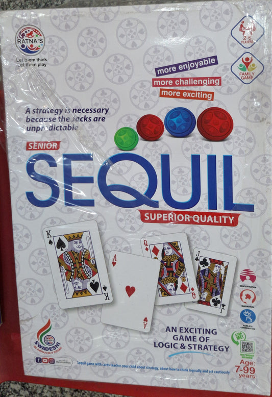 Ratna's Senior Sequence (Sequil) Board Game – Classic Strategy Game with Cards & Chips