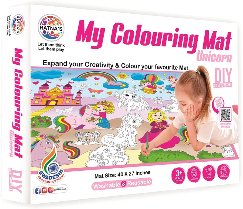 Ratna's My Colouring Mat (Unicorn Edition) – Reusable & Washable Educational Art Kit for Kids