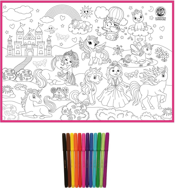 Ratna's My Colouring Mat (Unicorn Edition) – Reusable & Washable Educational Art Kit for Kids