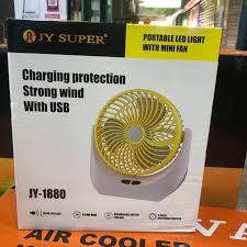 JYS PUER JY-1880 Rechargeable Table Fan with LED Light – USB Portable Desk Fan