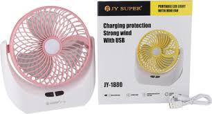 JYS PUER JY-1880 Rechargeable Table Fan with LED Light – USB Portable Desk Fan