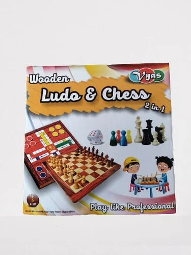 Vyas Classic Wooden 2-in-1 Board Game – Ludo & Chess (Large Edition)