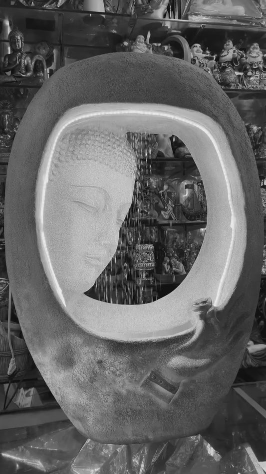 Rock Carved Buddha face Shower Water Fountain